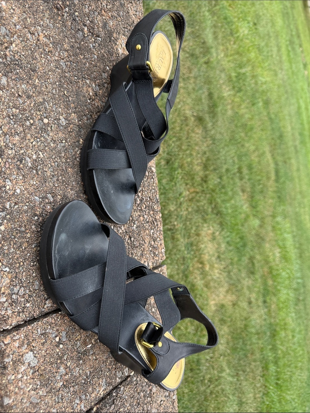 Lauren Ralph Lauren Black Cross-Strap Wedge Sandals
